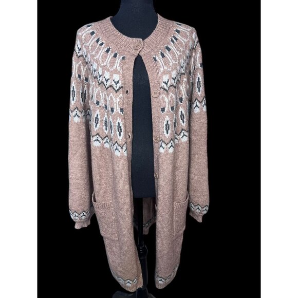 Max Edition Sweaters - Max Edition Fair Isle Knit Cardigan Sweater Womens XL Beige Effortless cabincore